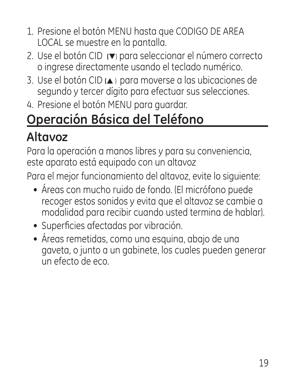 Operación básica del teléfono, Altavoz | GE 9579 User Manual | Page 67 / 96