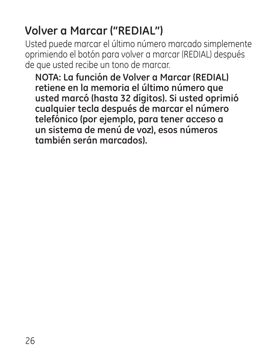 Volver a marcar (“redial”) | GE 9579 User Manual | Page 74 / 96