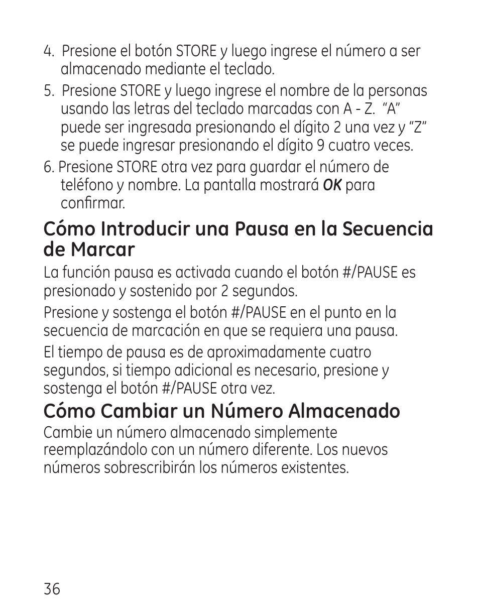 Cómo cambiar un número almacenado | GE 9579 User Manual | Page 84 / 96