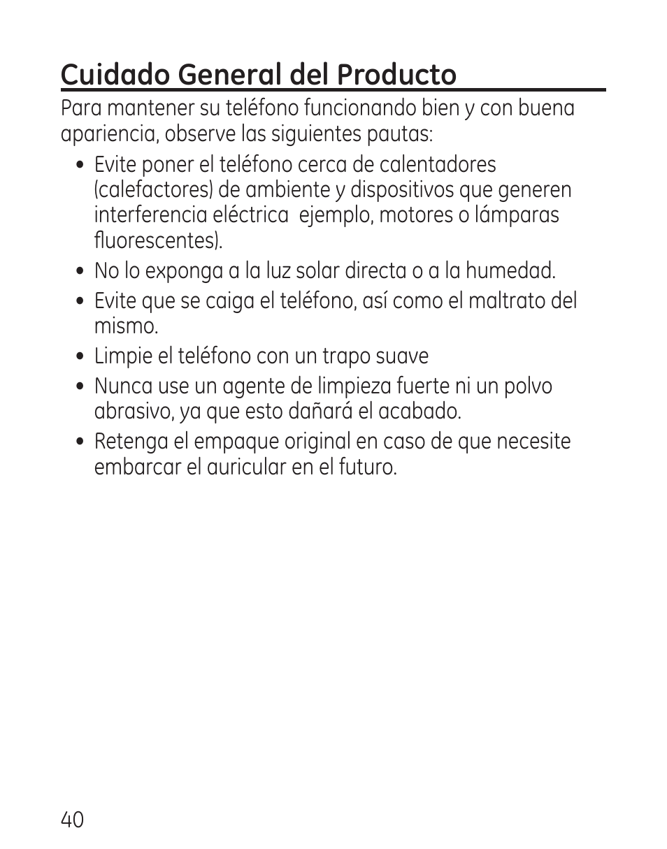 Cuidado general del producto | GE 9579 User Manual | Page 88 / 96