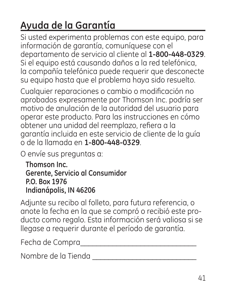 Ayuda de la garantía | GE 9579 User Manual | Page 89 / 96