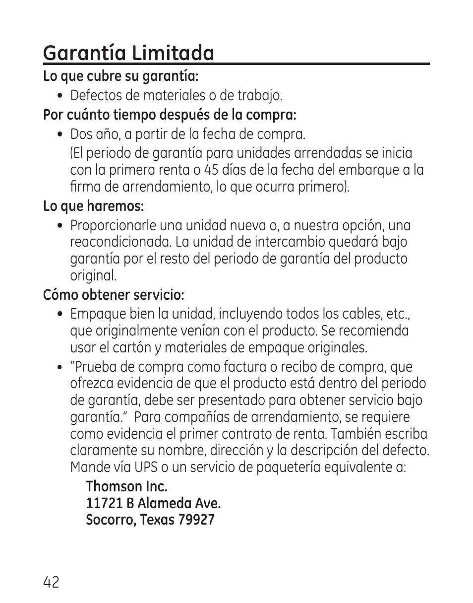 Garantía limitada | GE 9579 User Manual | Page 90 / 96