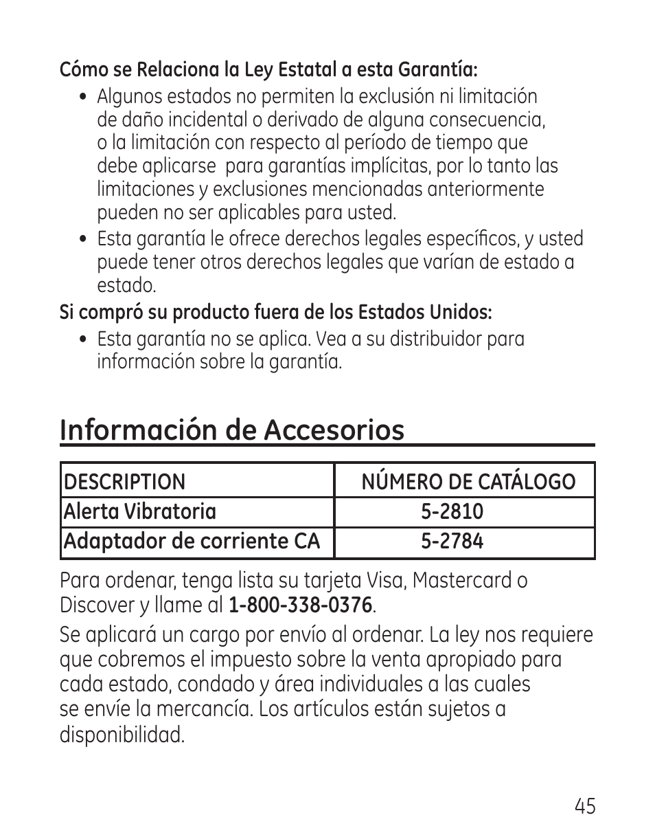 Información de accesorios | GE 9579 User Manual | Page 93 / 96