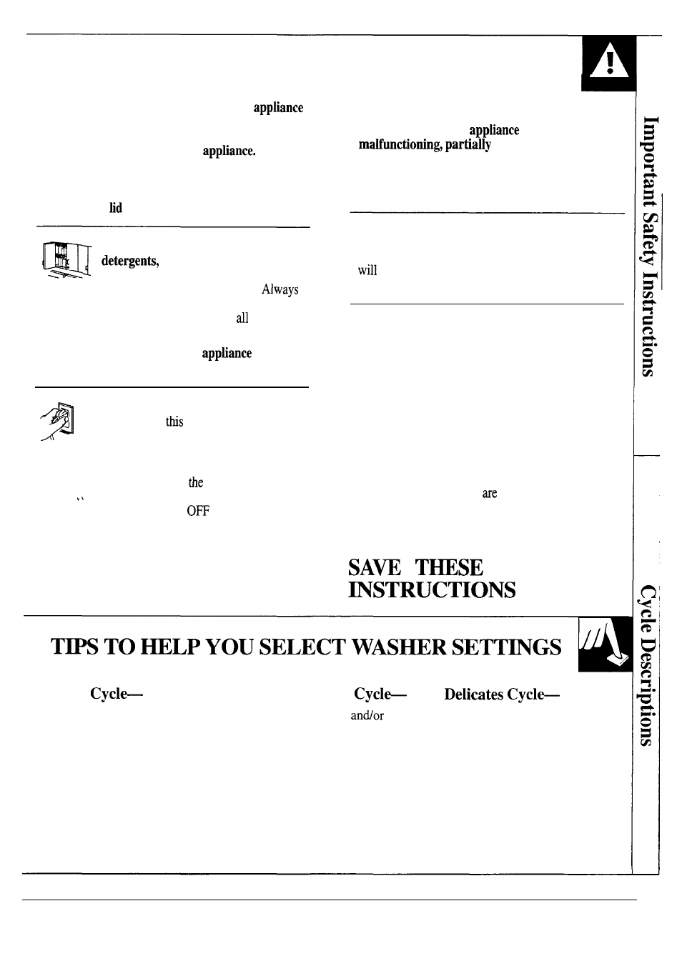 For washer operation | GE WSM2420S User Manual | Page 5 / 28