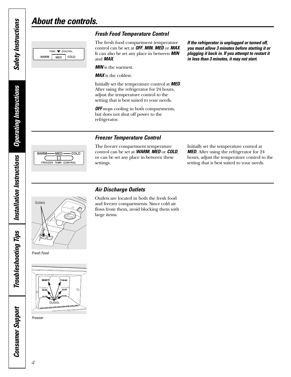 Controls, About the controls | GE 10 User Manual | Page 4 / 16