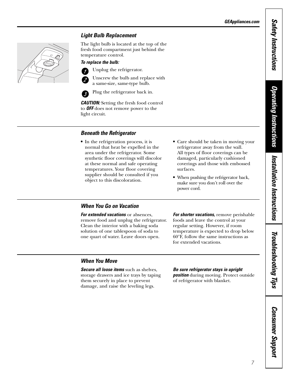 Light bulb replacement | GE 10 User Manual | Page 7 / 16