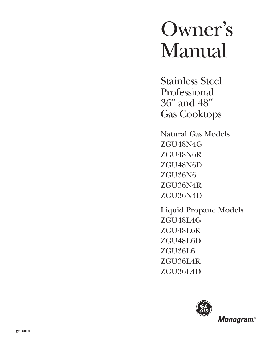 GE ZGU48N4G User Manual | 28 pages