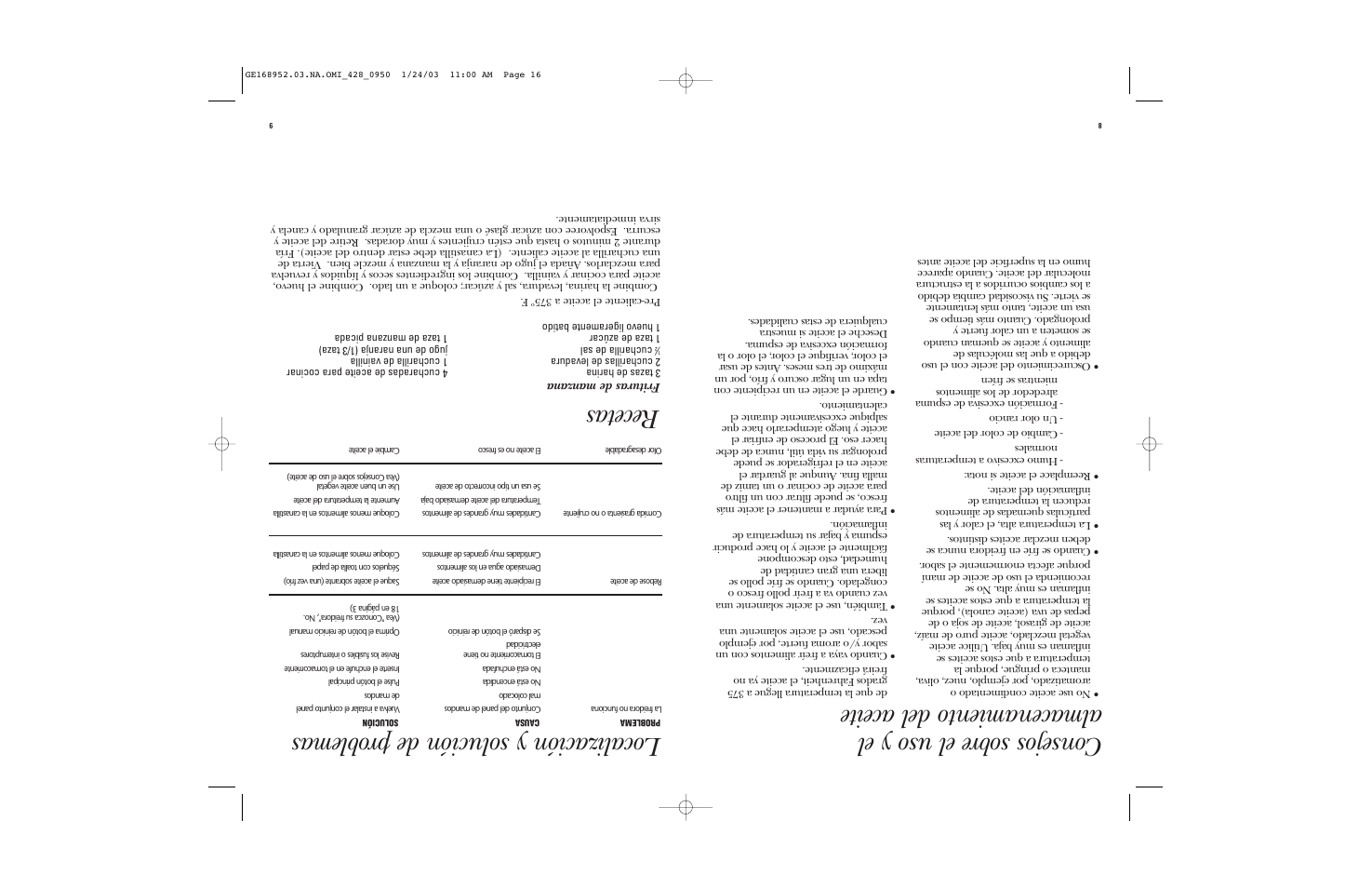 Localización y solución de problemas recetas, Frituras de manzana | GE 168952 User Manual | Page 9 / 13