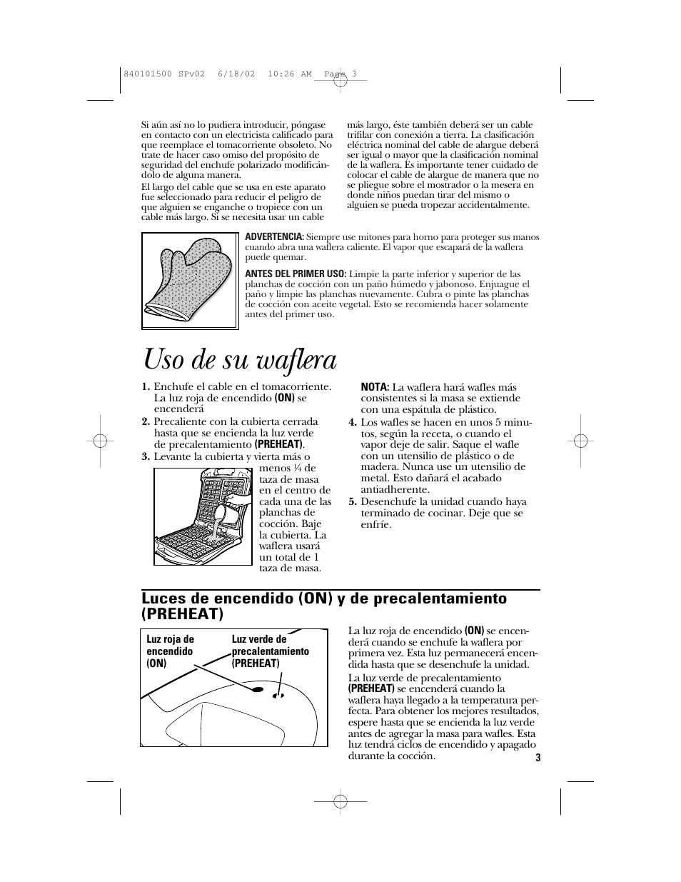 Uso de su waflera | GE 840101500 User Manual | Page 13 / 20