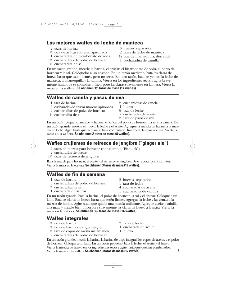 Los mejores wafles de leche de manteca, Wafles de canela y pasas de uva, Wafles de fin de semana | Wafles integrales | GE 840101500 User Manual | Page 15 / 20