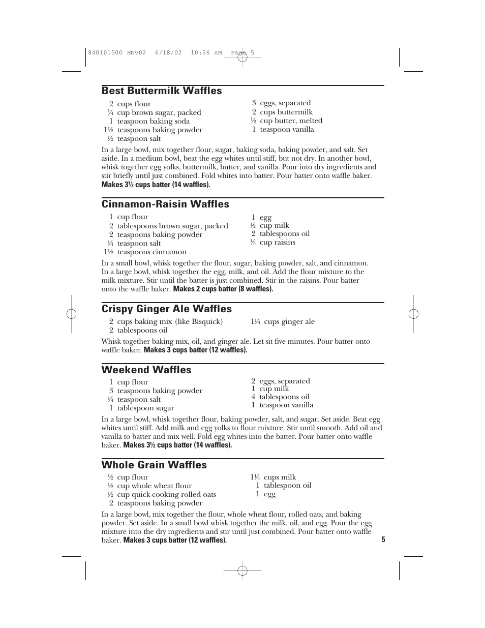 Best buttermilk waffles, Cinnamon-raisin waffles, Crispy ginger ale waffles | Weekend waffles, Whole grain waffles | GE 840101500 User Manual | Page 5 / 20