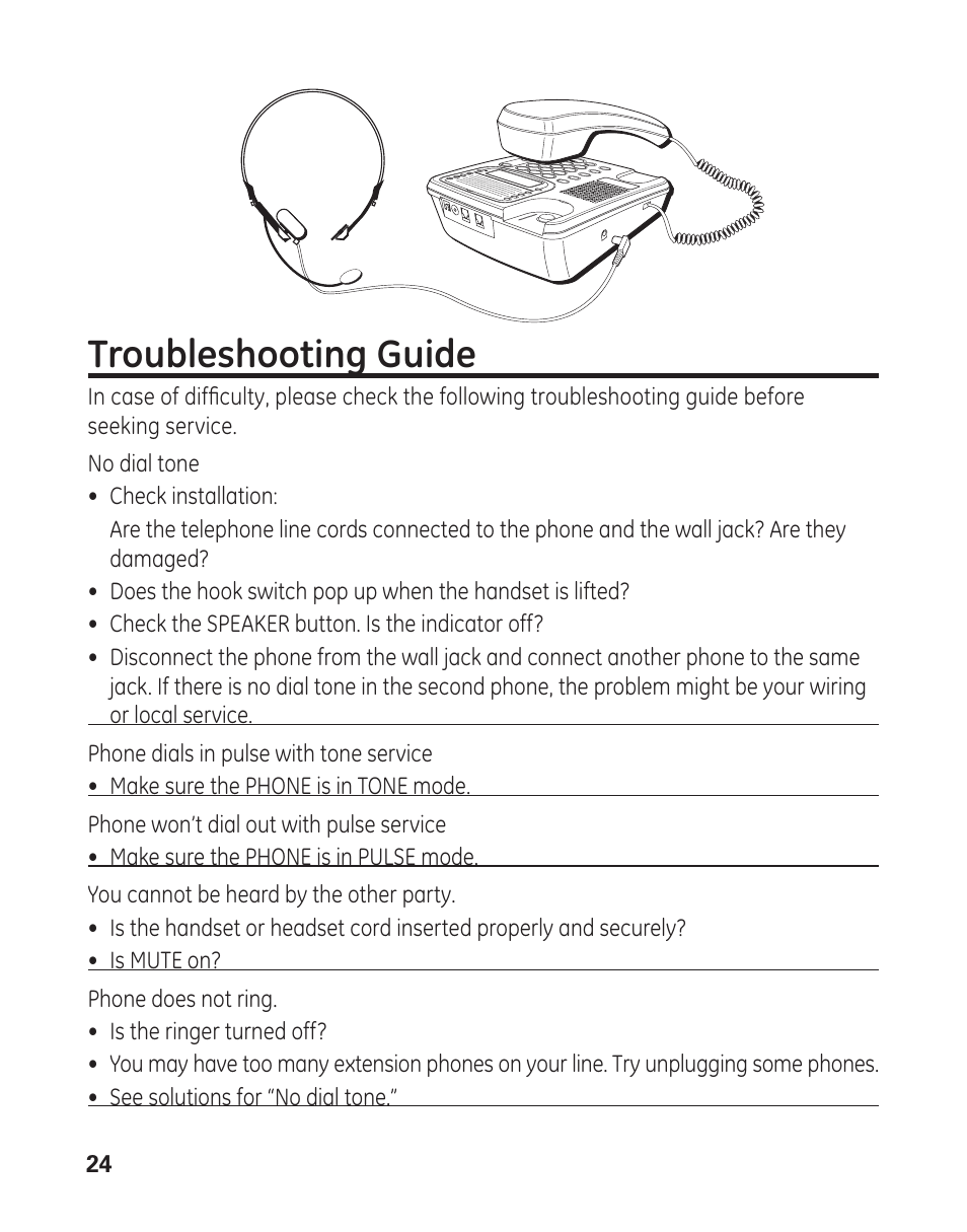 Troubleshooting guide | GE 29484 2-Line User Manual | Page 24 / 60