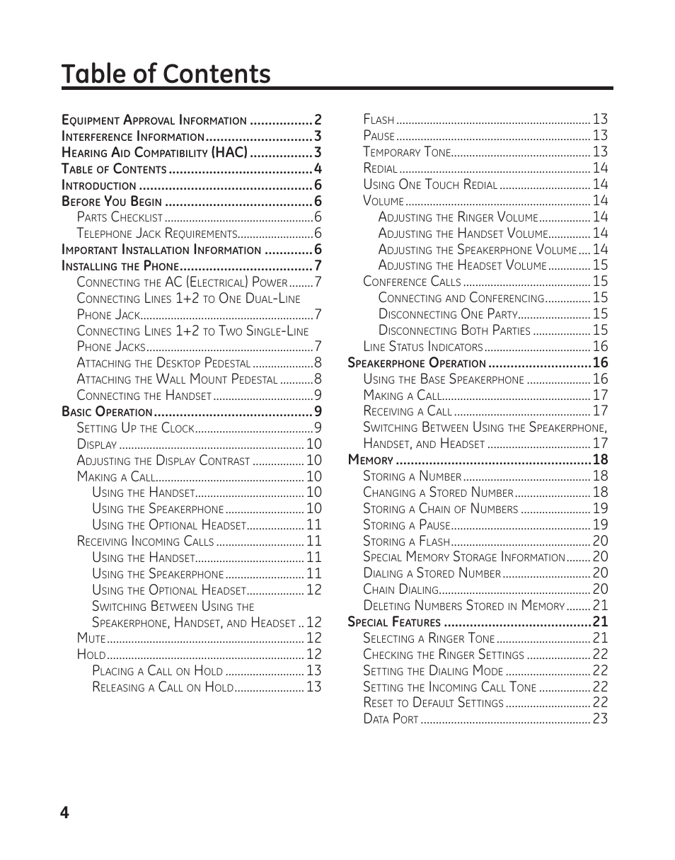 GE 29484 2-Line User Manual | Page 4 / 60