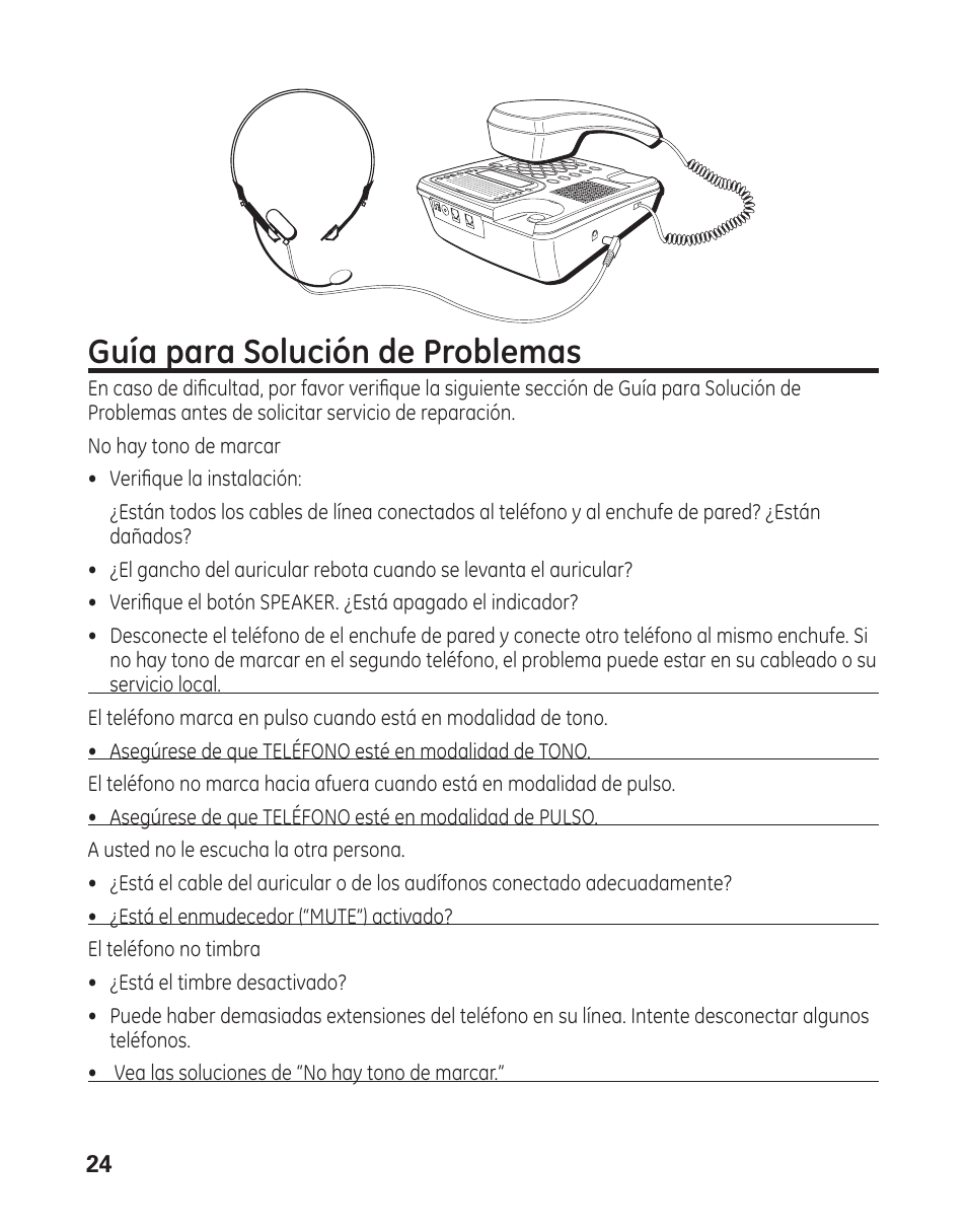 Guía para solución de problemas | GE 29484 2-Line User Manual | Page 54 / 60