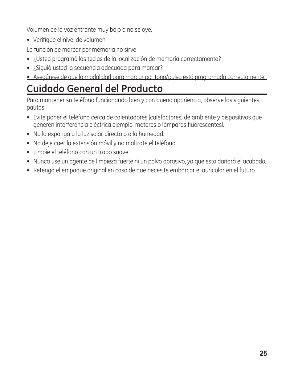 Cuidado general del producto | GE 29484 2-Line User Manual | Page 55 / 60