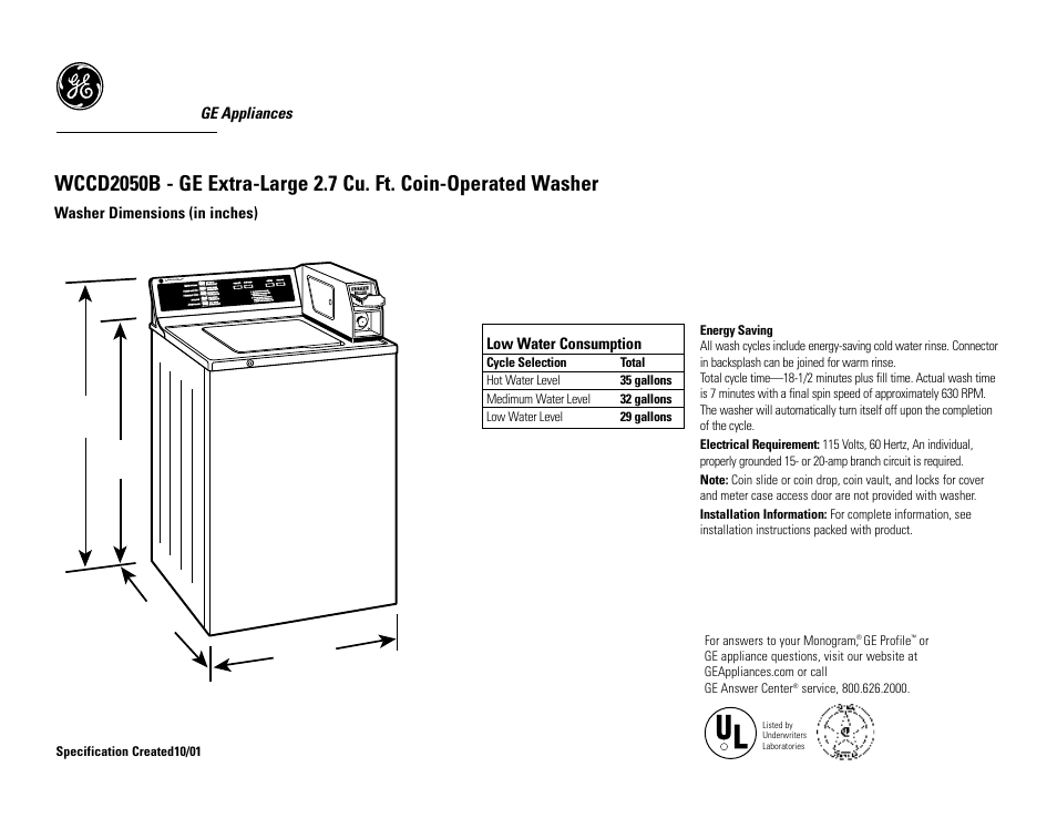 GE WCCD2050B User Manual | 2 pages