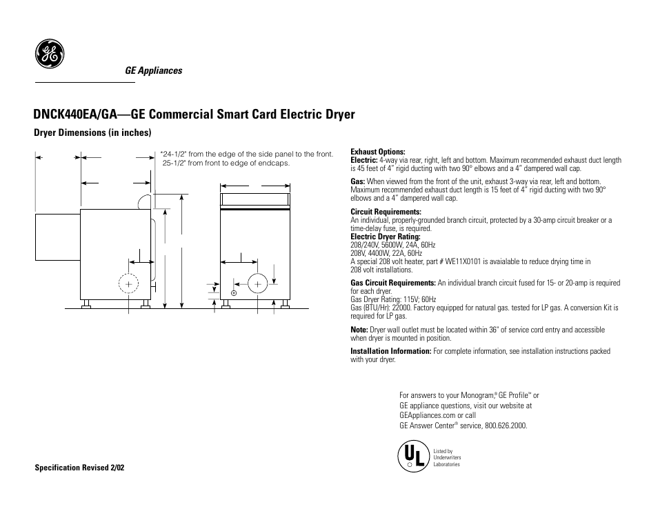 GE DNCK440GAWC User Manual | 3 pages