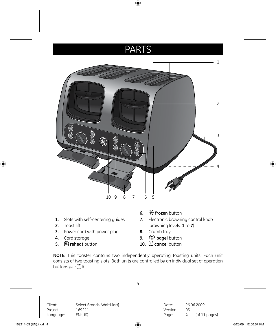 Parts | GE 169235 User Manual | Page 4 / 11