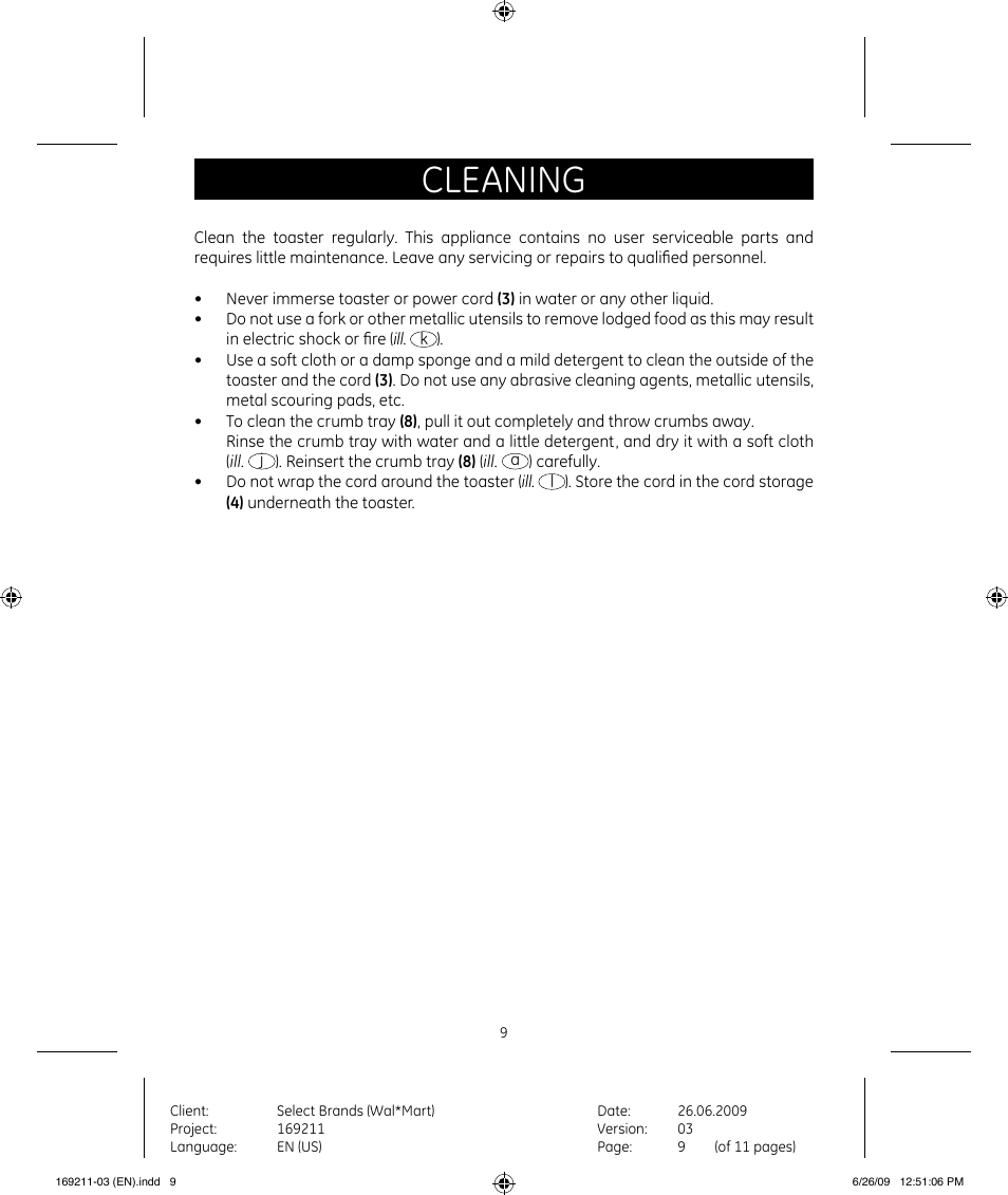 Cleaning | GE 169235 User Manual | Page 9 / 11