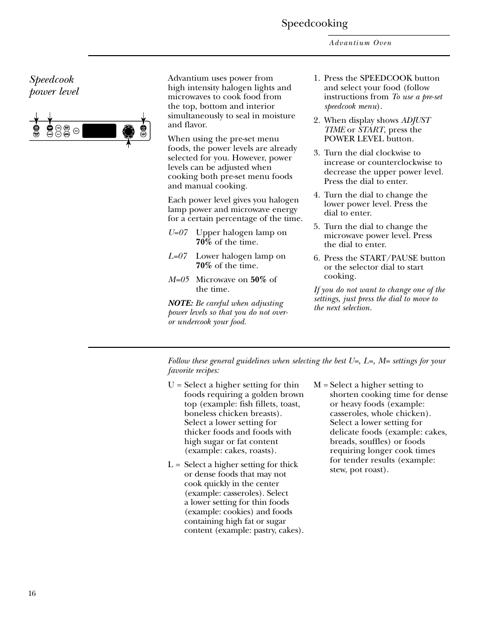 Power level, Speedcook power level, Speedcooking | GE ZSC2000 User Manual | Page 16 / 44