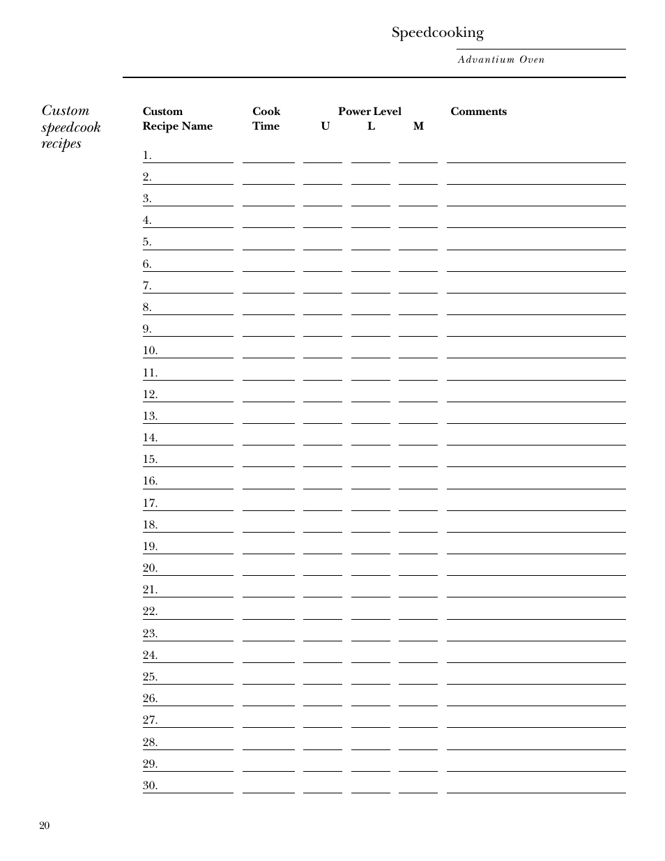 Custom speedcook recipes, Speedcooking | GE ZSC2000 User Manual | Page 20 / 44