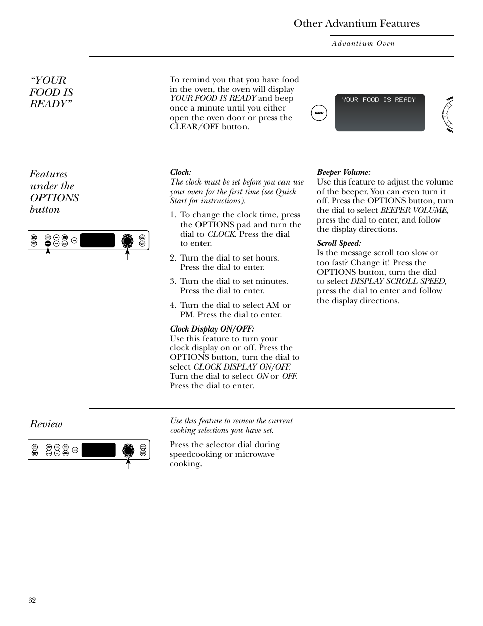 Beeper volume, Display on/off, Review | Scroll speed, Review scroll speed | GE ZSC2000 User Manual | Page 32 / 44