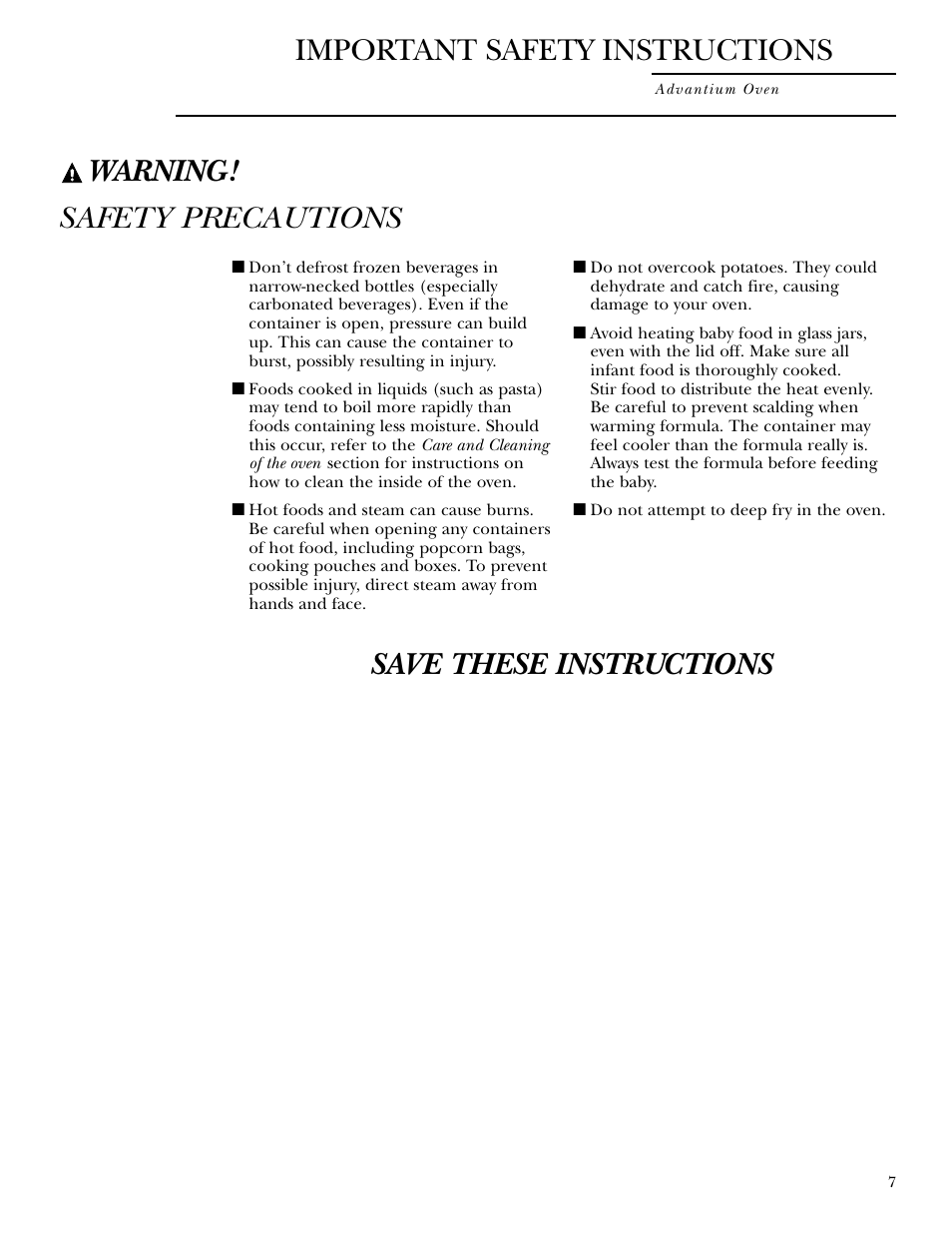 Warning | GE ZSC2000 User Manual | Page 7 / 44