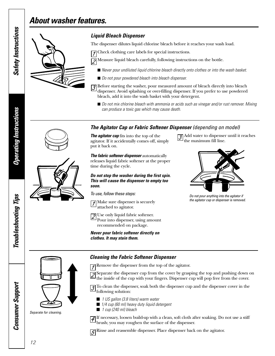 About washer features | GE WPRB9220 User Manual | Page 12 / 20