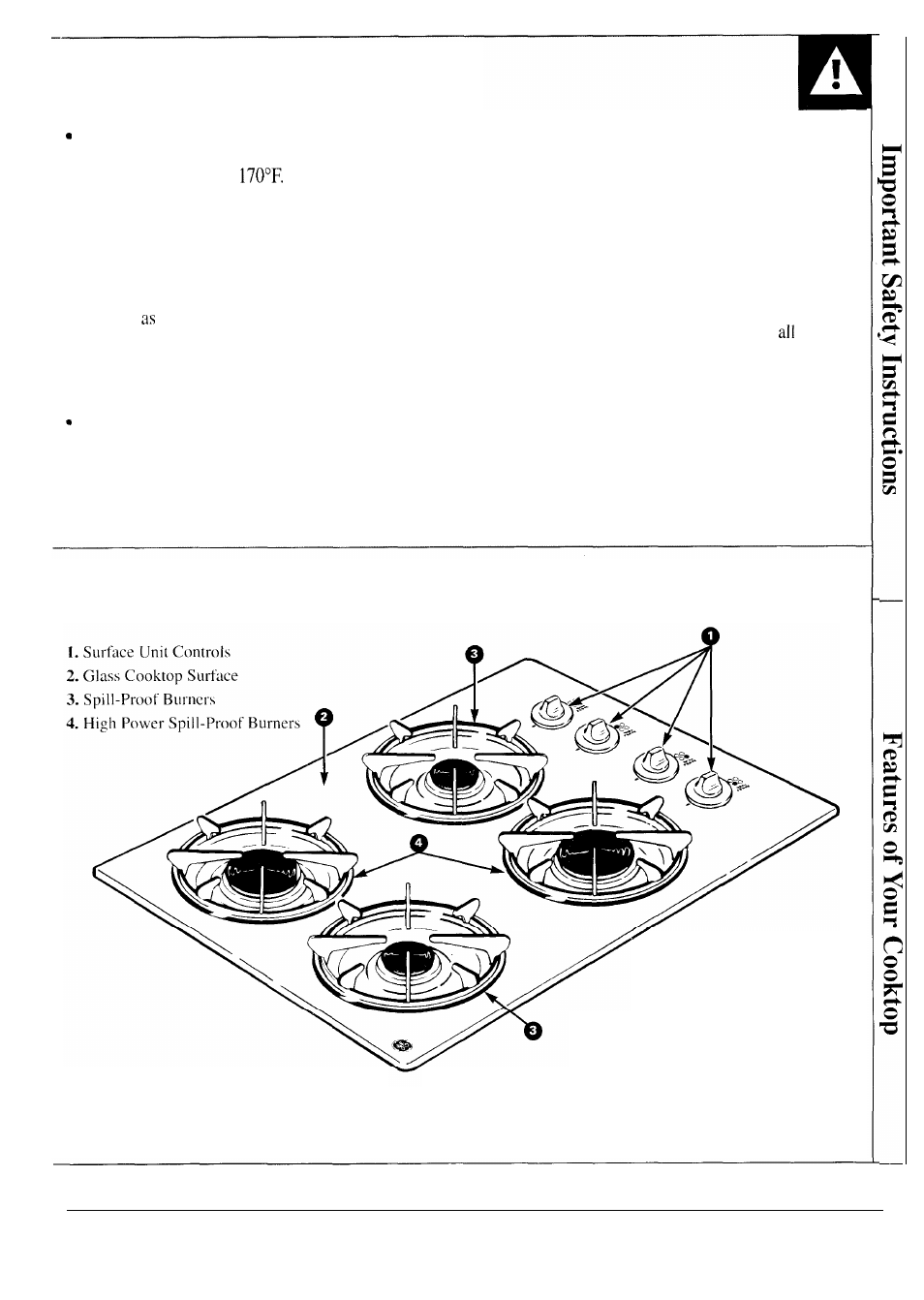 Features of your cooktop, Save these instructions features of your cooktop | GE JGP331 User Manual | Page 5 / 12