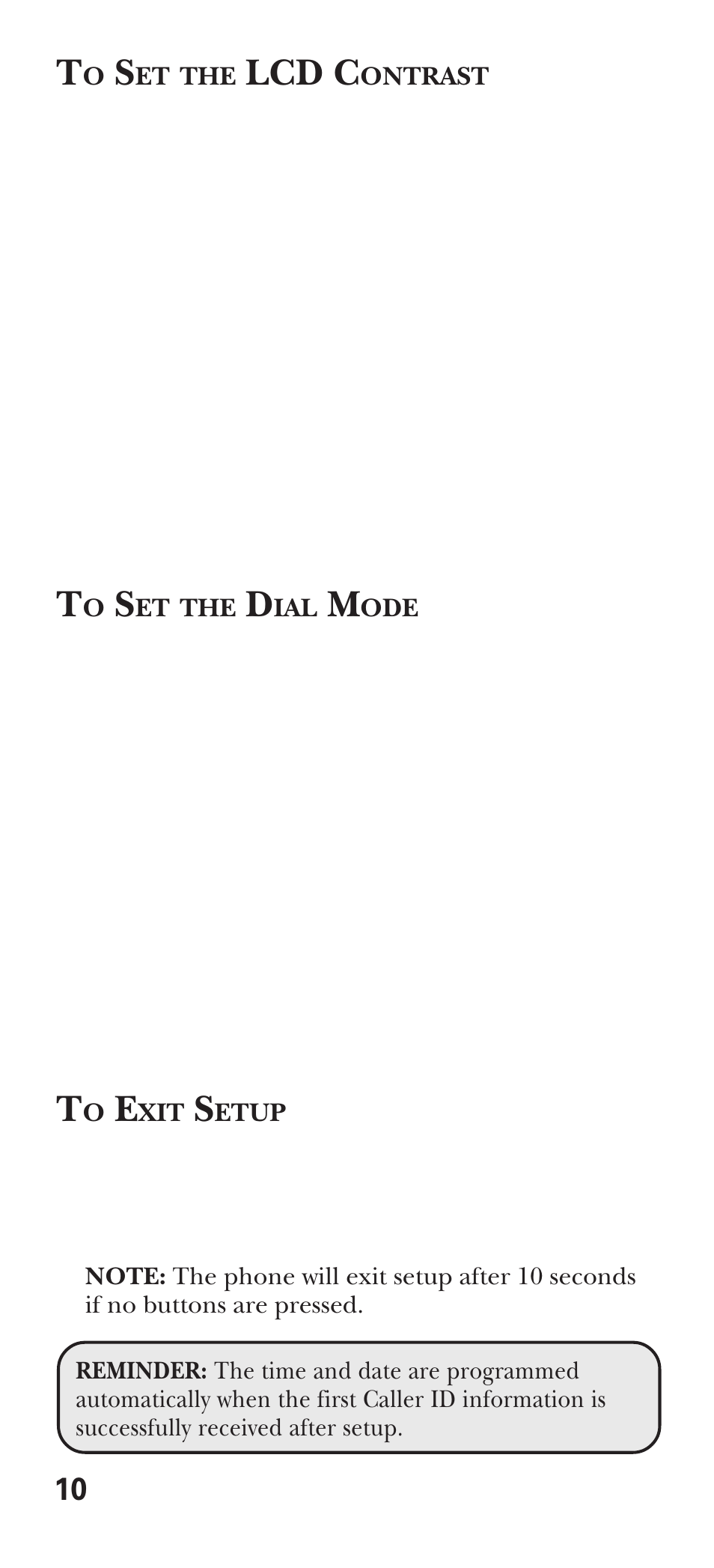 To set the lcd contrast, To set the dial mode, To exit setup | Lcd c | GE 15381860 User Manual | Page 10 / 24