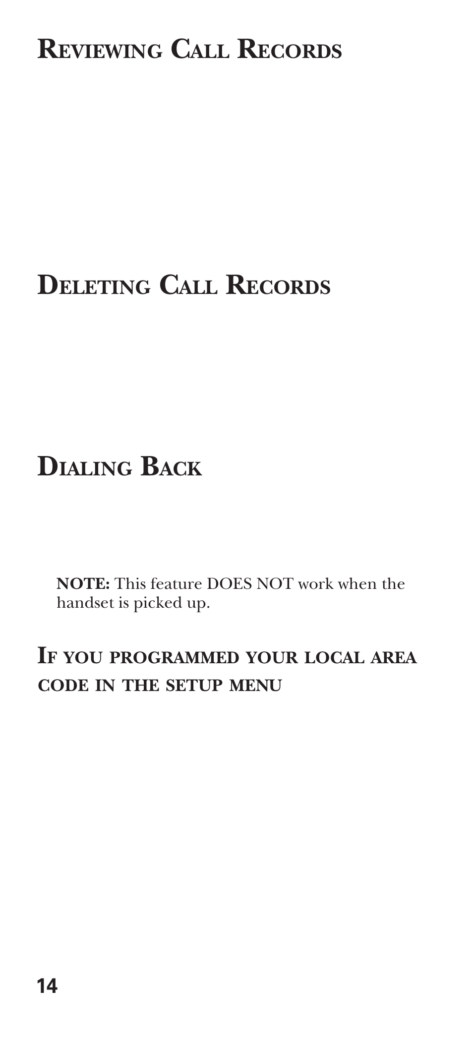 Reviewing call records, Deleting call records, Dialing back | GE 15381860 User Manual | Page 14 / 24