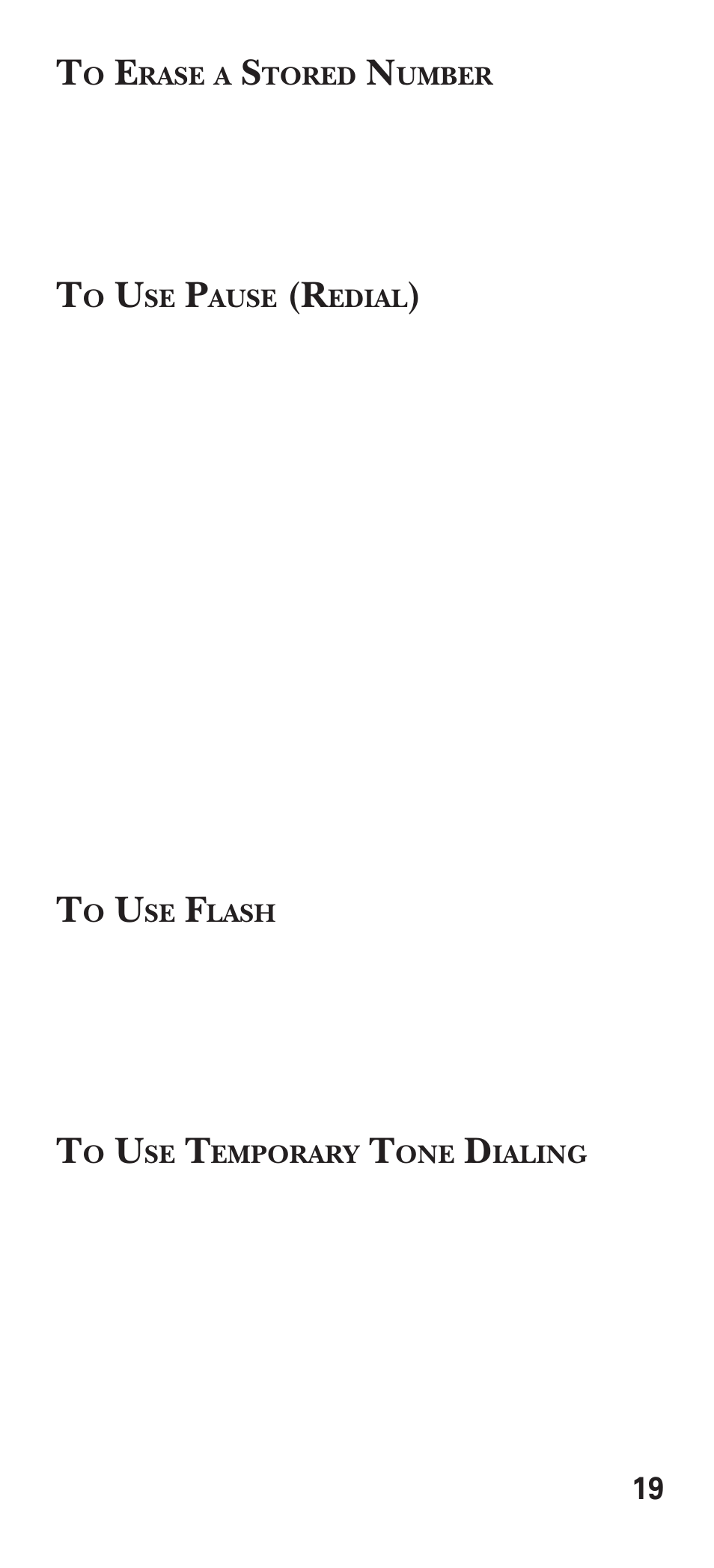 To erase a stored number, To use pause (redial), To use flash | To use temporary tone dialing | GE 15381860 User Manual | Page 19 / 24