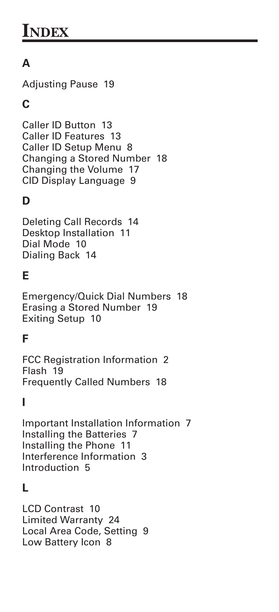 Index, Ndex | GE 15381860 User Manual | Page 22 / 24