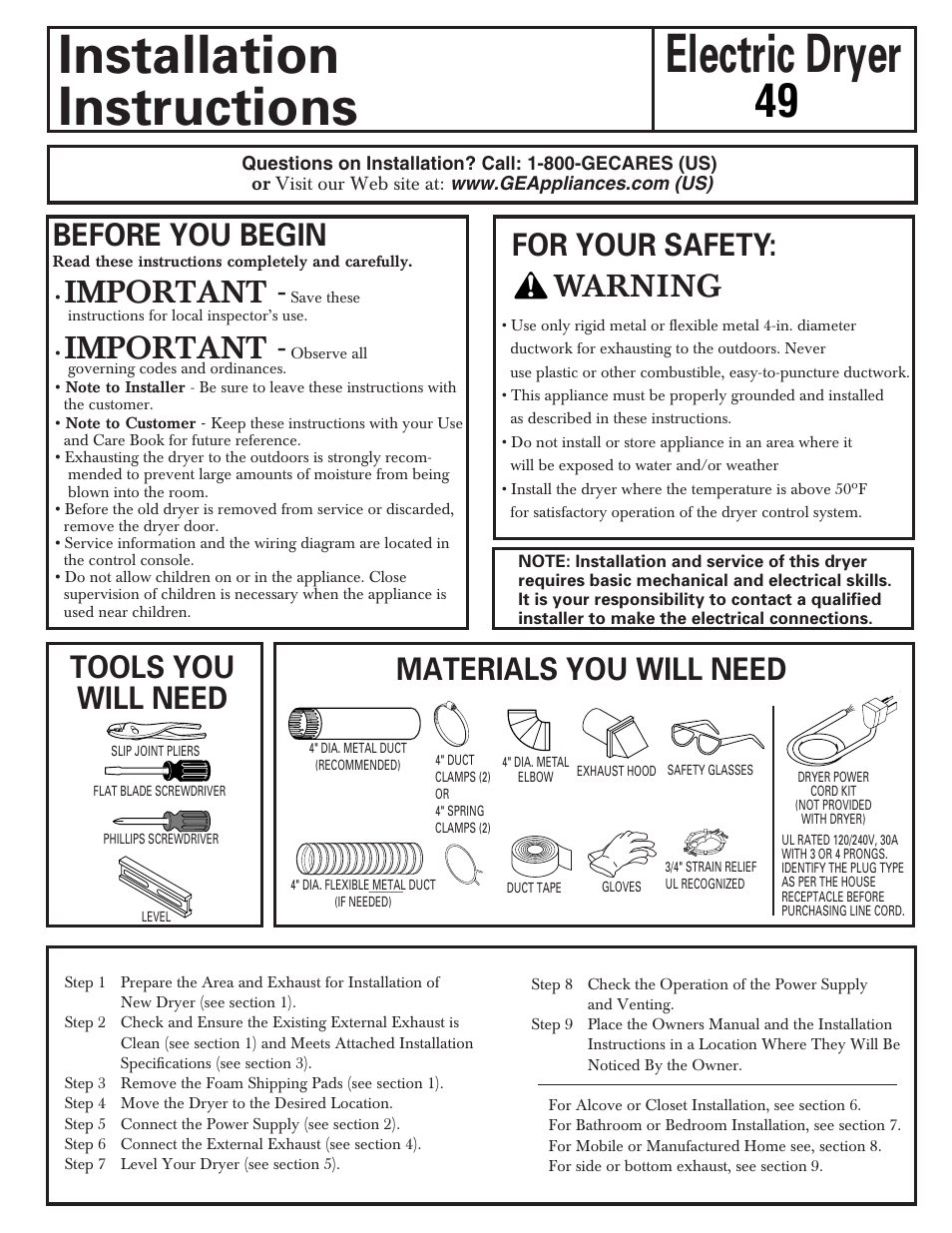 GE DLSR483EEWW User Manual | 8 pages