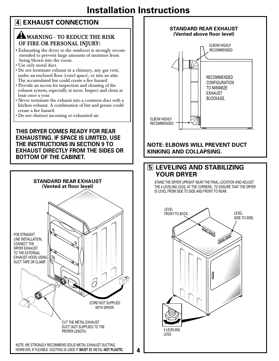 Installation instructions | GE DLSR483EEWW User Manual | Page 4 / 8