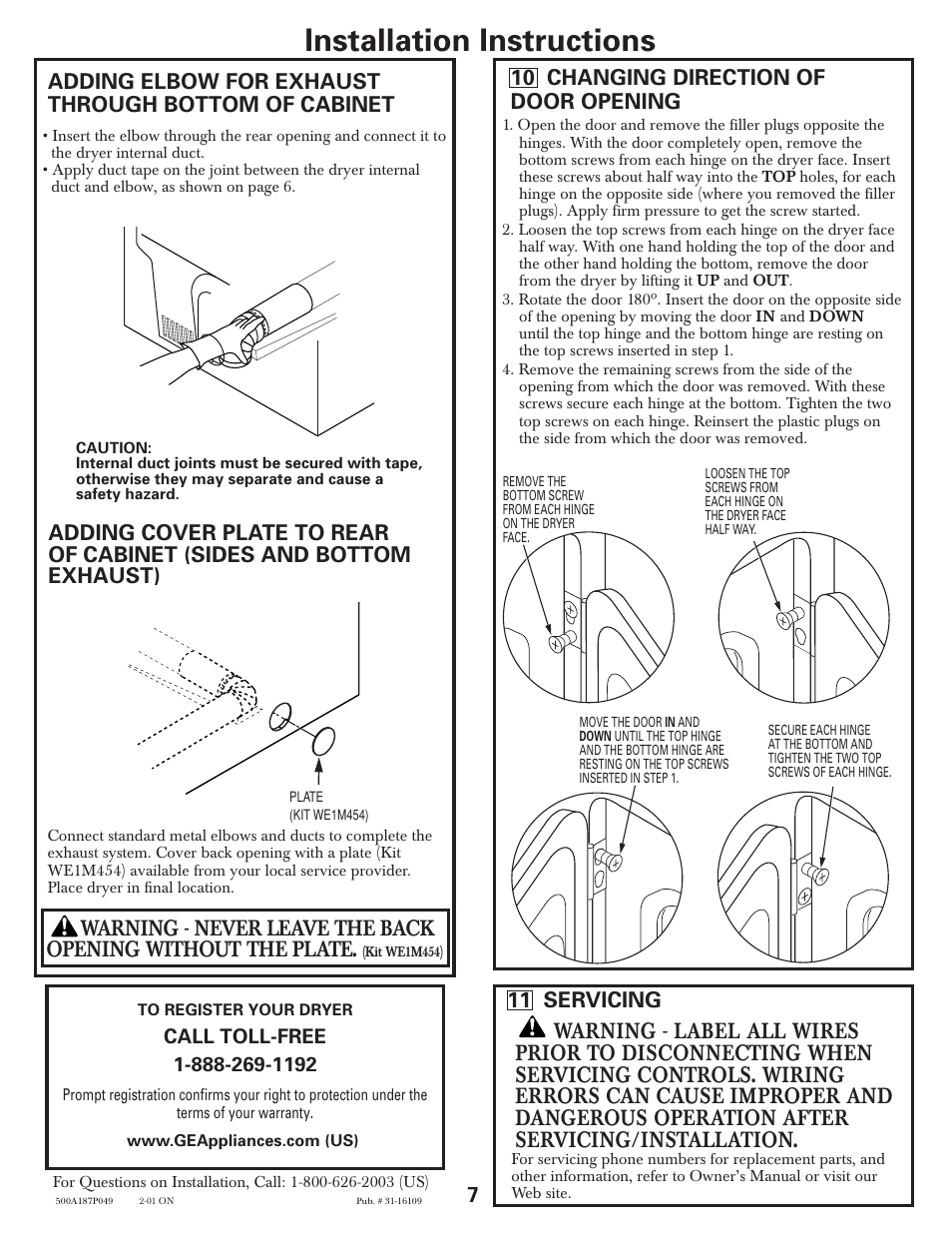 Installation instructions | GE DLSR483EEWW User Manual | Page 7 / 8