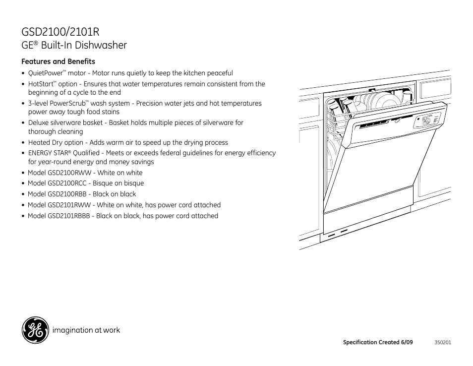 Built-in dishwasher | GE Profile GSD2100RBB User Manual | Page 2 / 2