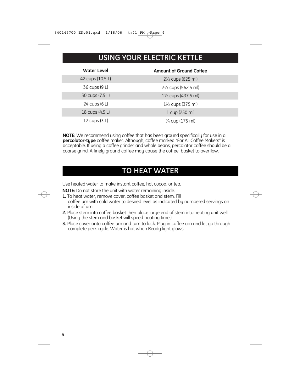 Using your electric kettle | GE 840146700 User Manual | Page 4 / 6