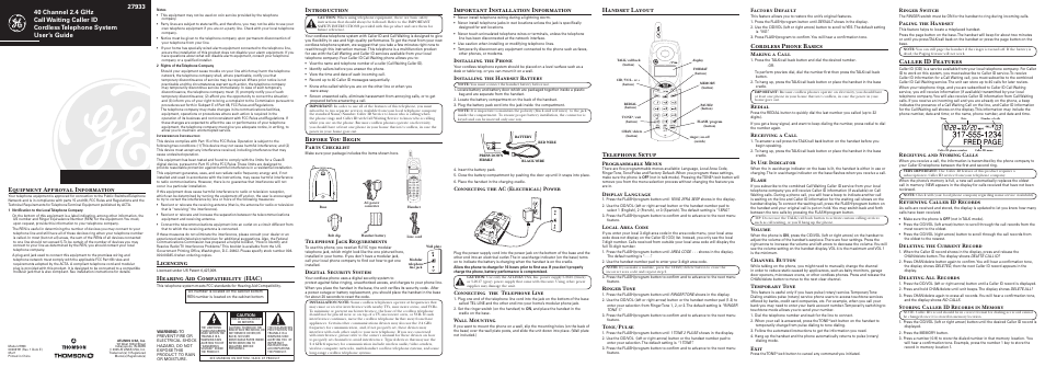 GE 00003191 User Manual | 2 pages