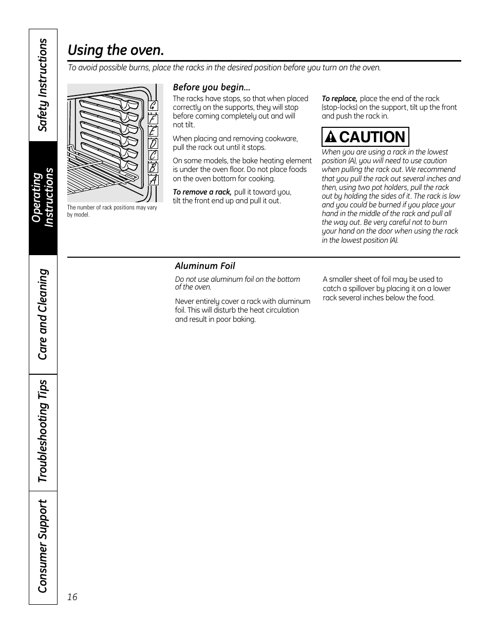 Using the oven, Caution | GE 49-80575-1 User Manual | Page 16 / 104