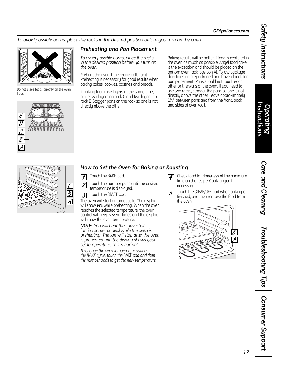 Baking or roasting, Preheating | GE 49-80575-1 User Manual | Page 17 / 104