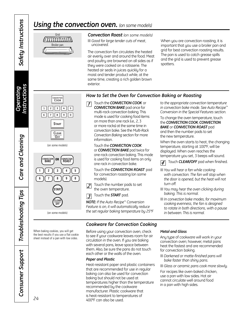 Using the convection oven | GE 49-80575-1 User Manual | Page 24 / 104