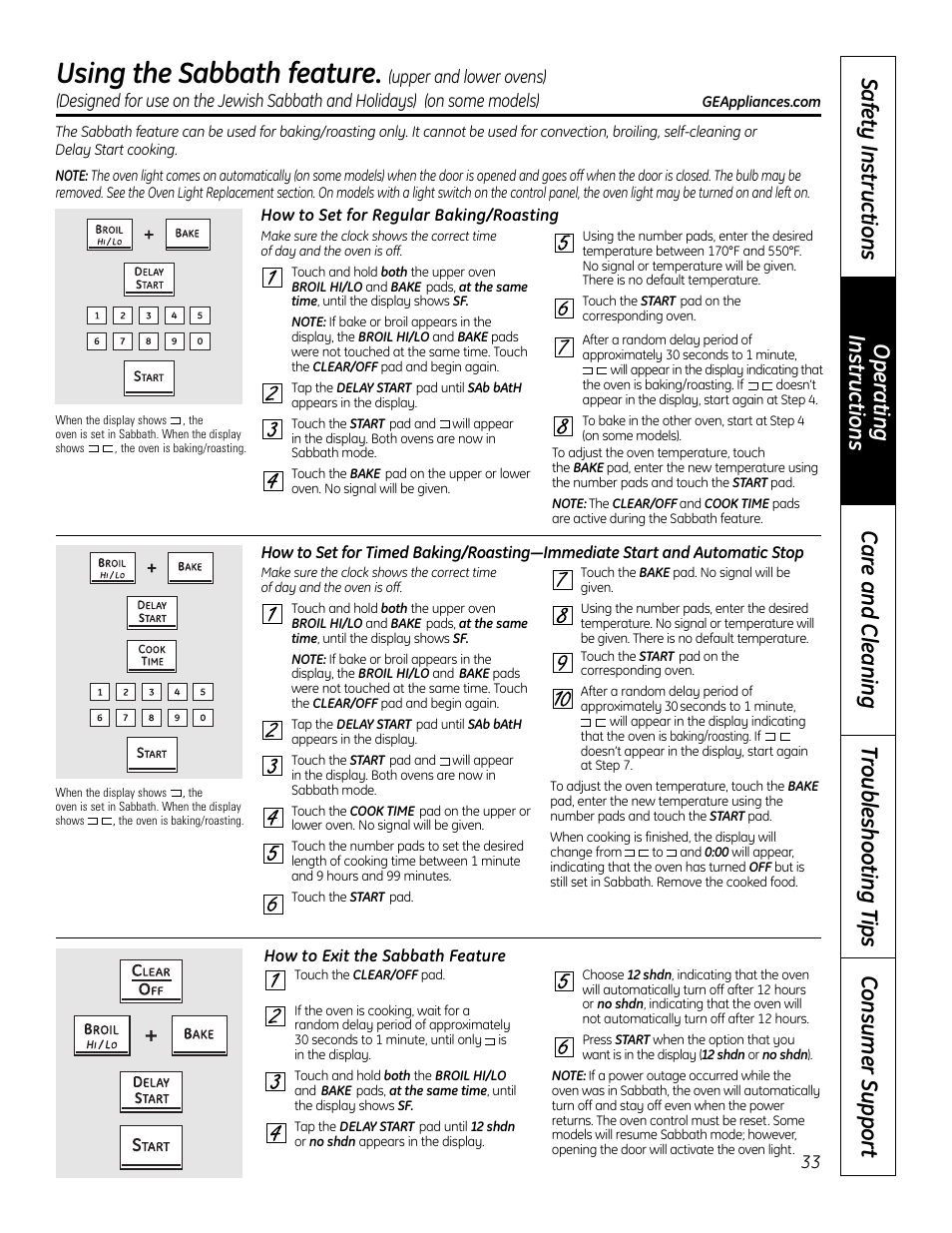 Sabbath feature, Using the sabbath feature | GE 49-80575-1 User Manual | Page 33 / 104