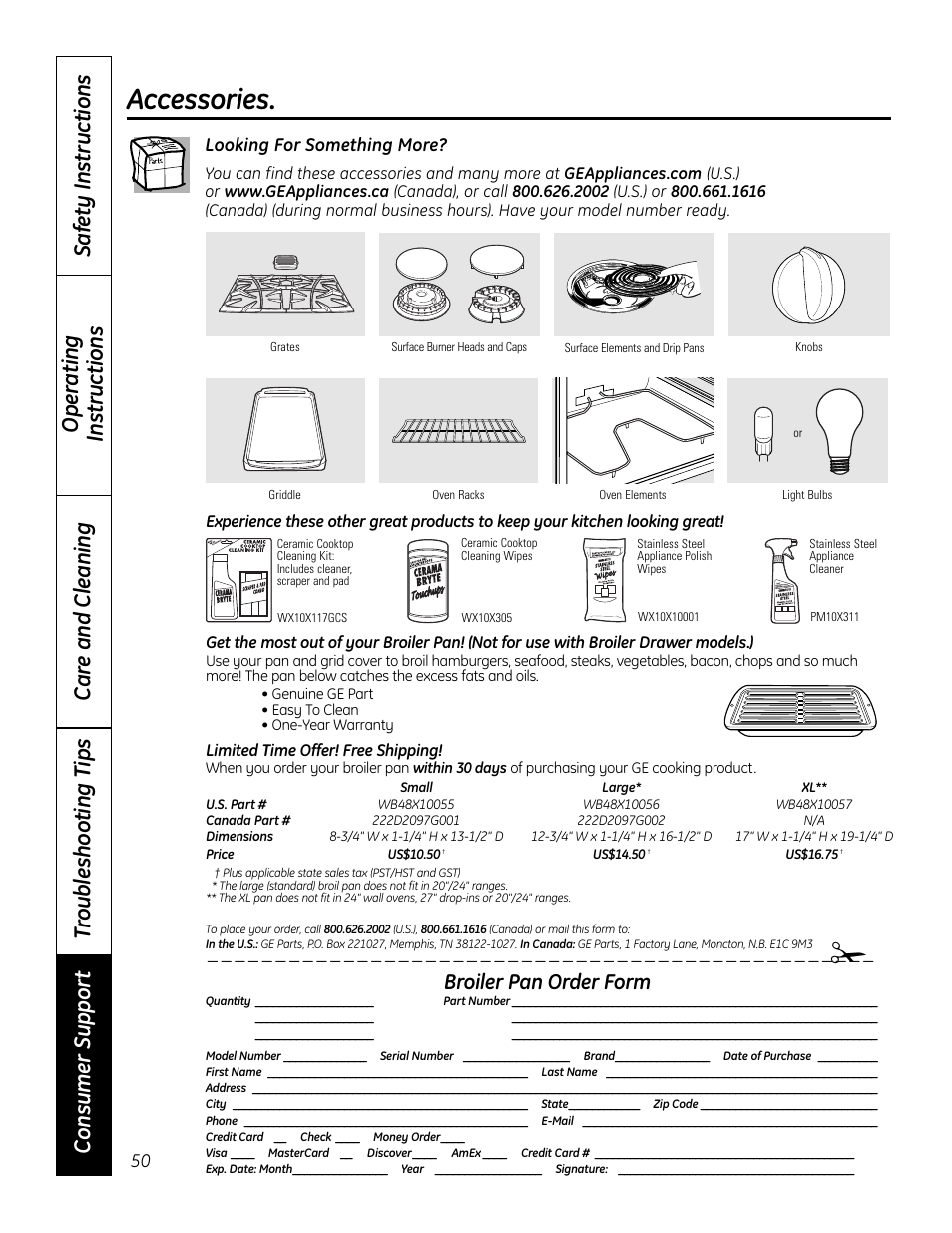 Accessories, Broiler pan order form, Looking for something more | GE 49-80575-1 User Manual | Page 50 / 104