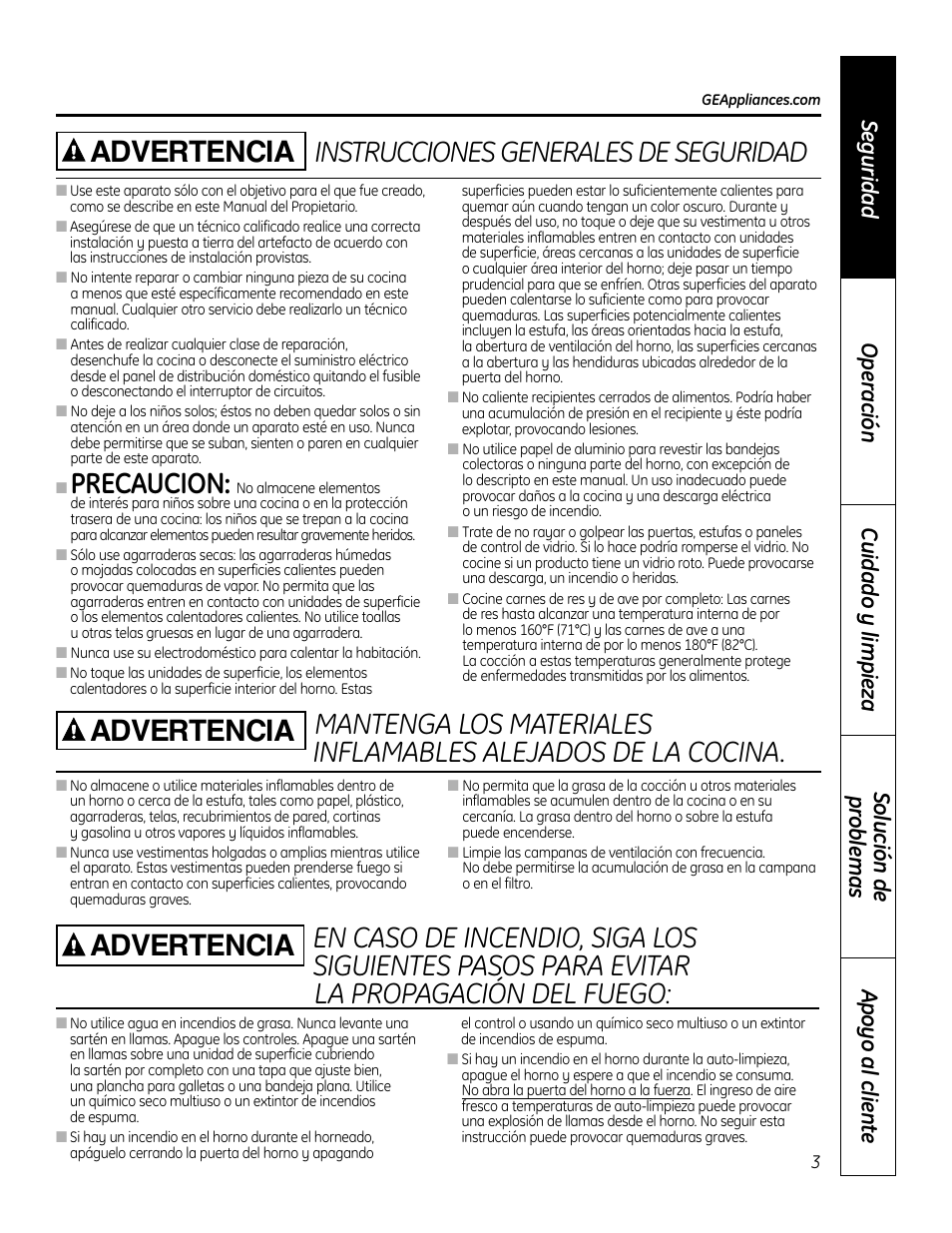 Precaucion | GE 49-80575-1 User Manual | Page 55 / 104