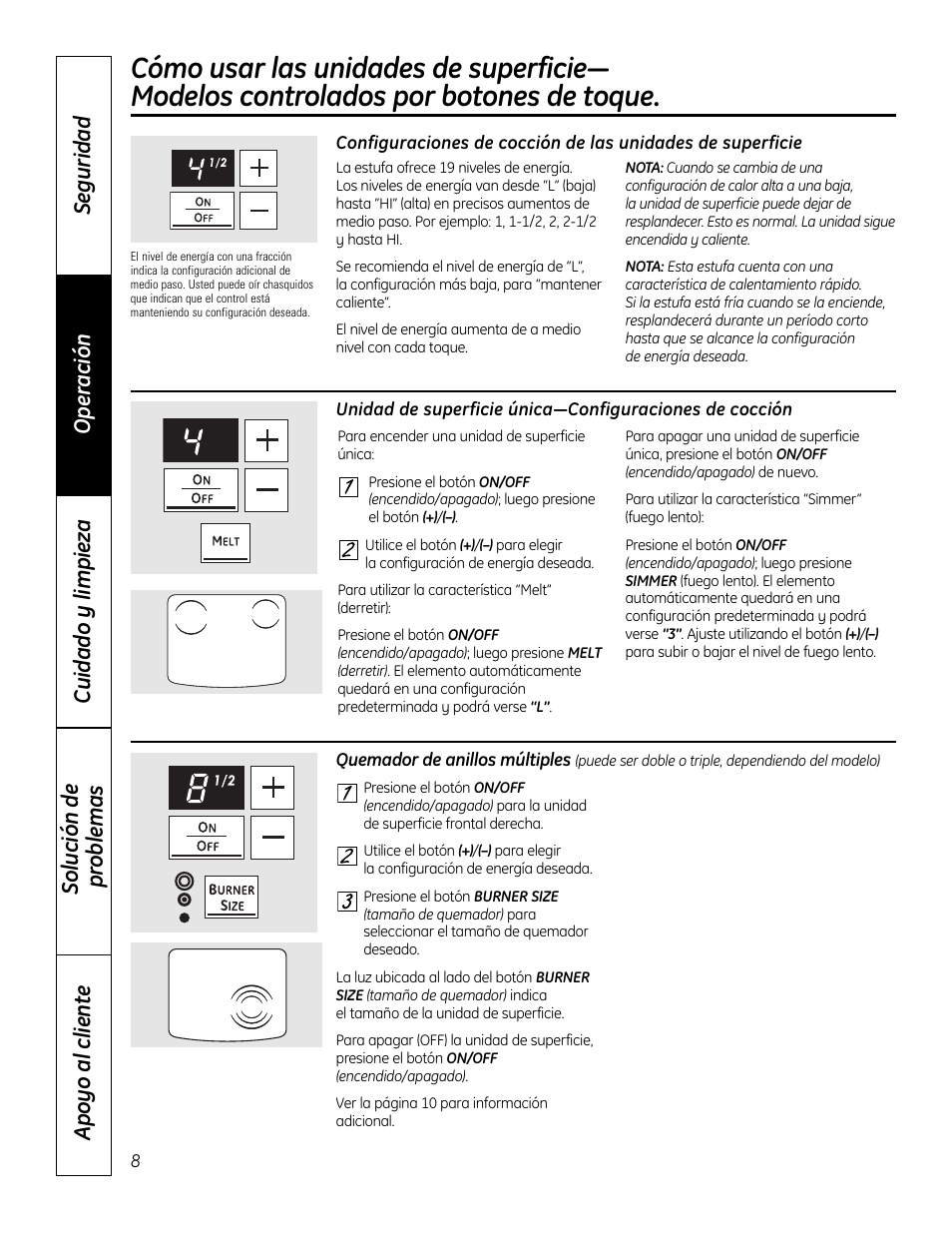 Modelos controlados por botones de toque, Modelos controlados por botones de toque , 9 | GE 49-80575-1 User Manual | Page 60 / 104