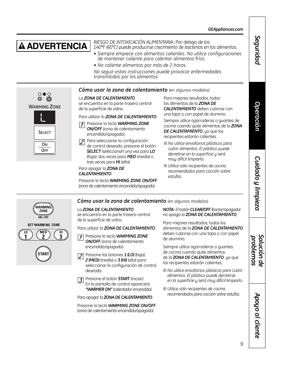 Advertencia | GE 49-80575-1 User Manual | Page 61 / 104