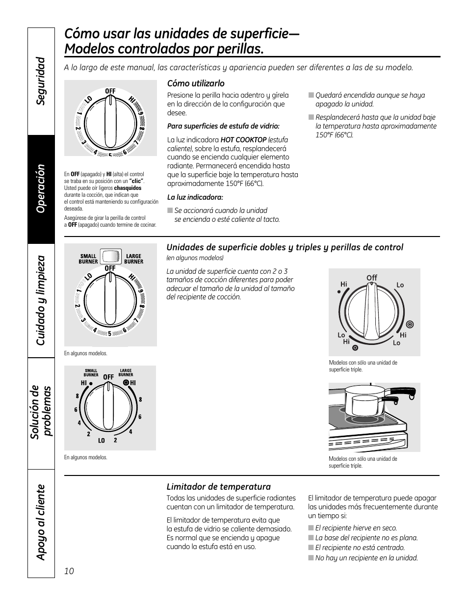 Modelos controlados por perilla, Modelos controlados por perilla , 11 | GE 49-80575-1 User Manual | Page 62 / 104