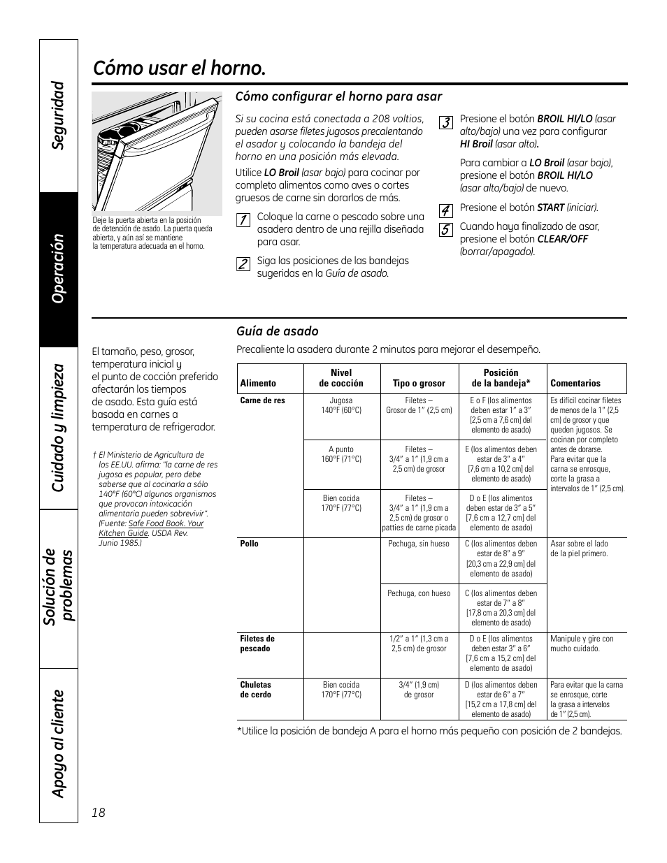 Asado, guía de asado, Cómo usar el horno, Cómo configurar el horno para asar | Guía de asado | GE 49-80575-1 User Manual | Page 70 / 104