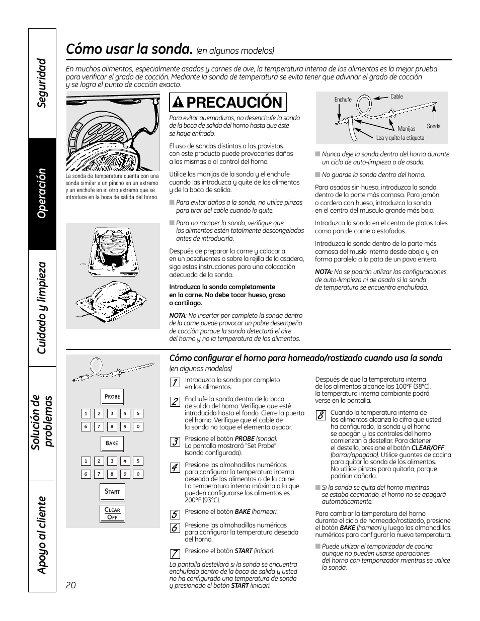 Sonda, Cómo usar la sonda, Precaución | GE 49-80575-1 User Manual | Page 72 / 104